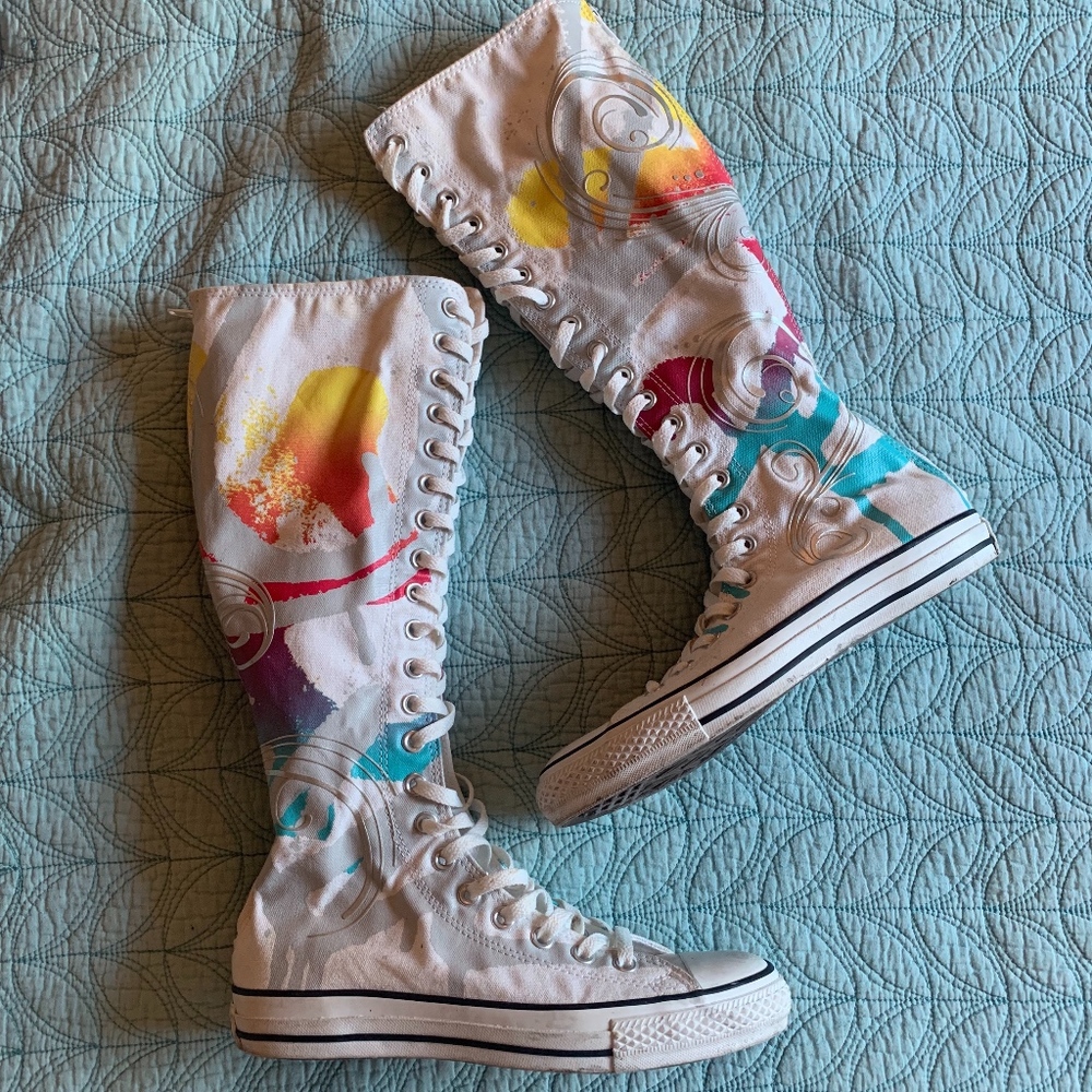 CONVERSE All Star White Paint Swirl XX High Knee S